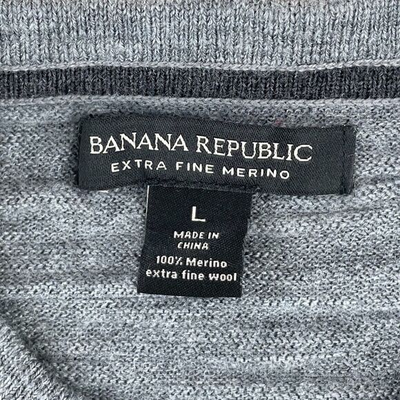 Banana Republic Henley Sweater Men Large 100% Merino Wool Slub Blade Collar Prep - Picture 6 of 10